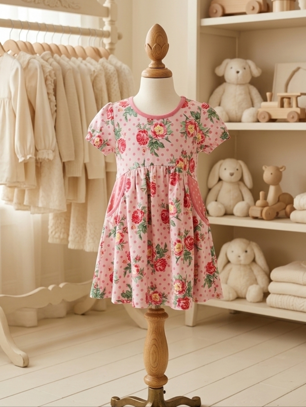 🌸 Matilda Jane Girls Pink Polka Dot & Rose Dress 🌸